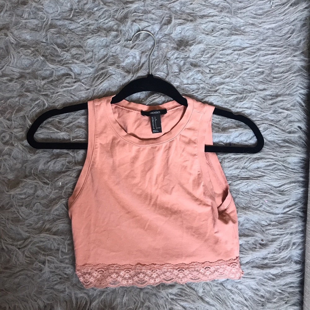 Peach forever 21 crop top with lace trim detail